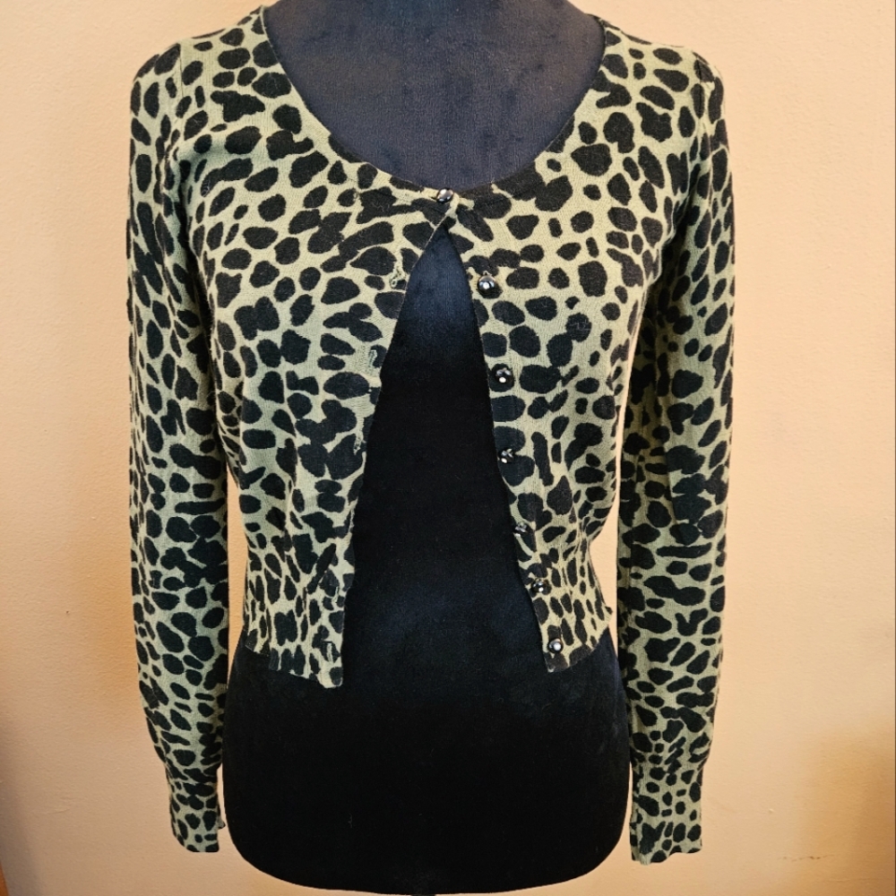 Green Leopard Print Cardigan Sweater
